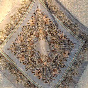 CACHAREL Silk Scarf Vintage 26" Square Blue, Ivory and Green